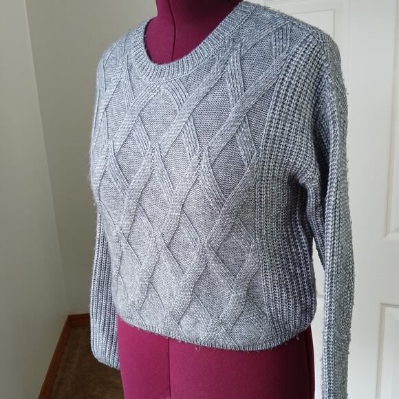 Windsor Cable Knit Vibes Crop Sweater XS soft heather grey long sleeves - Picture 1 of 14